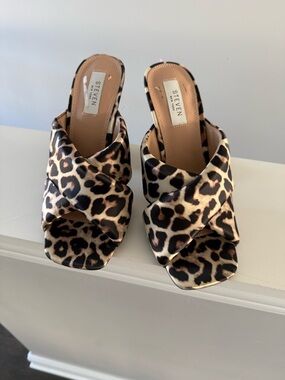 Seven7 Leopard Print Crossband Slide Mules - Brown & Black